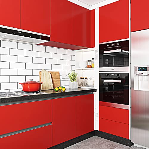 Livelynine 158x591 Red Peel and Stick Wallpaper Renter Friendly Christmas Contact Paper Waterproof Big Rolls Matte Red Vinyl Wrap Kitchen Cabinet Covering Furniture Wall Paper Counter Dresser Covers - Image 3