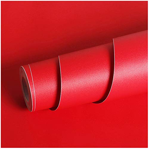 Livelynine 158x591 Red Peel and Stick Wallpaper Renter Friendly Christmas Contact Paper Waterproof Big Rolls Matte Red Vinyl Wrap Kitchen Cabinet Covering Furniture Wall Paper Counter Dresser Covers - Image 1