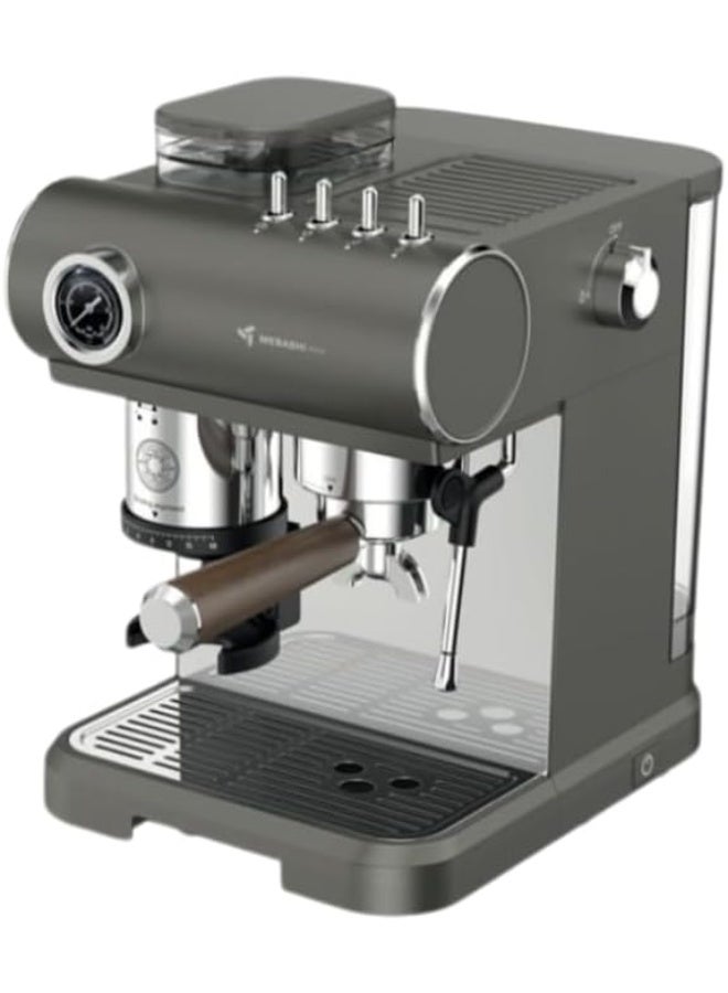 MEBASHI Commercial Espresso Machine with Built-in Grinder, 19 Bar, 1.5L Tank, 1350 W, Black (ME-CCM2071) (Grey)