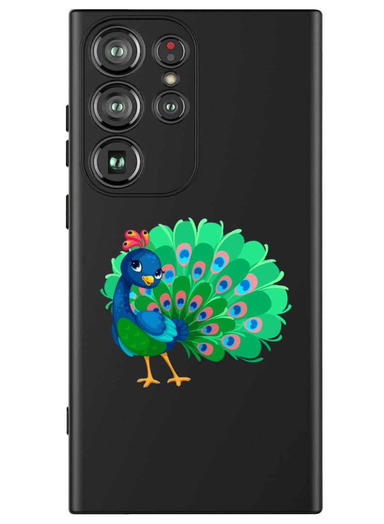 Theodor Protective Slim Fit Case Liquid Silicone Cover with Full Body Protection Anti-Scratch Shockproof Case For Samsung Galaxy S24 Ultra (Black) - peacock - Image 1