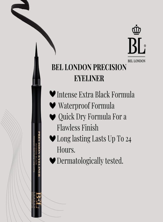 BL BEL London Waterproof Precision Eyeliner - Intense Black With Excess Oil Absorption, Classy Matte Finish And Easy Felt Tip Applicator Brush - Black Eyeliner Pencil- Professional Results - Image 3