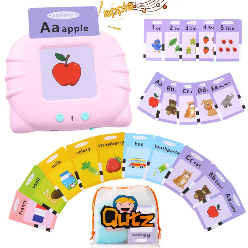QuTZ ABC Learning Flash Cards for Toddlers 2-4, Autism Toys, Speech Therapy Educational Talking Sight Words Kindergarten Boys and Girls, 248 Pink - Image 1