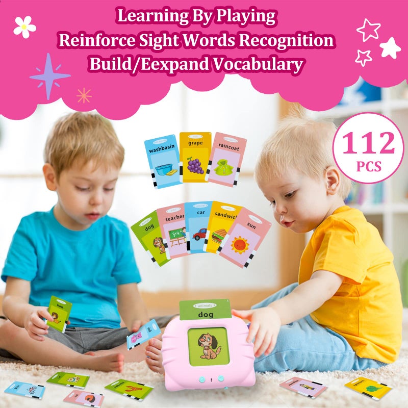 QuTZ ABC Learning Flash Cards for Toddlers 2-4, Autism Toys, Speech Therapy Educational Talking Sight Words Kindergarten Boys and Girls, 248 Pink - Image 5