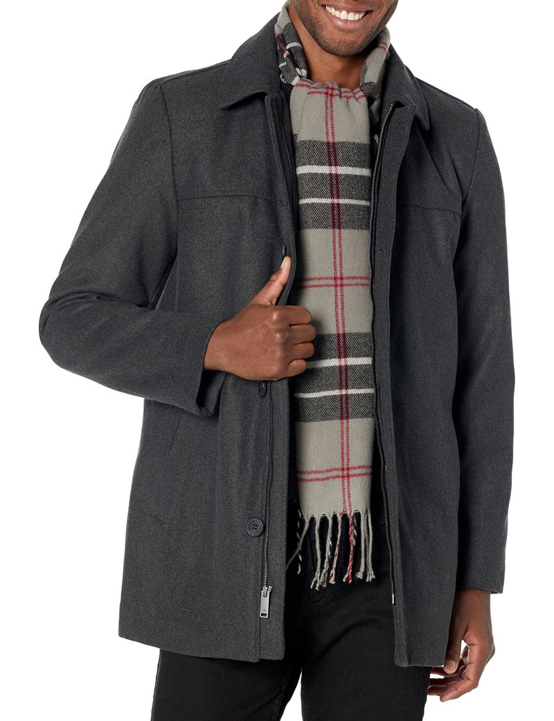 Dockers Men's Weston Wool Blend Coat with Scarf (Regular and Big & Tall), Charcoal/Light Grey Scarf, 3X-Large Regular - Image 2