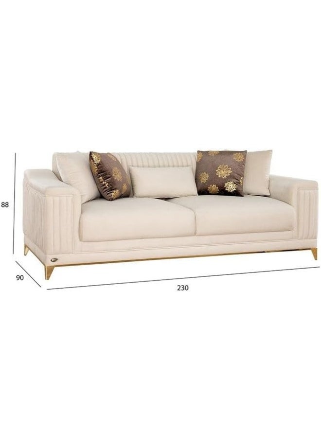 Comfynest - Comfynest The Giselle 3 Seater Sofa Luxurious Design With Premium Fabric Best For Living Room | For Hotel | Metal Base 90X220X88Cm White - Image 1