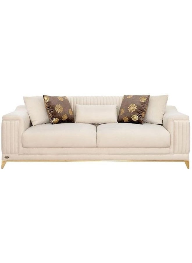 Comfynest - Comfynest The Giselle 3 Seater Sofa Luxurious Design With Premium Fabric Best For Living Room | For Hotel | Metal Base 90X220X88Cm White - Image 1