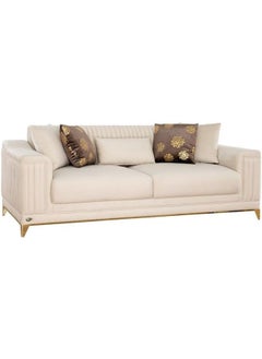 Comfynest The Giselle 3 Seater Sofa Luxurious Design With Premium Fabric Best For Living Room | For Hotel | Metal Base 90X220X88Cm White