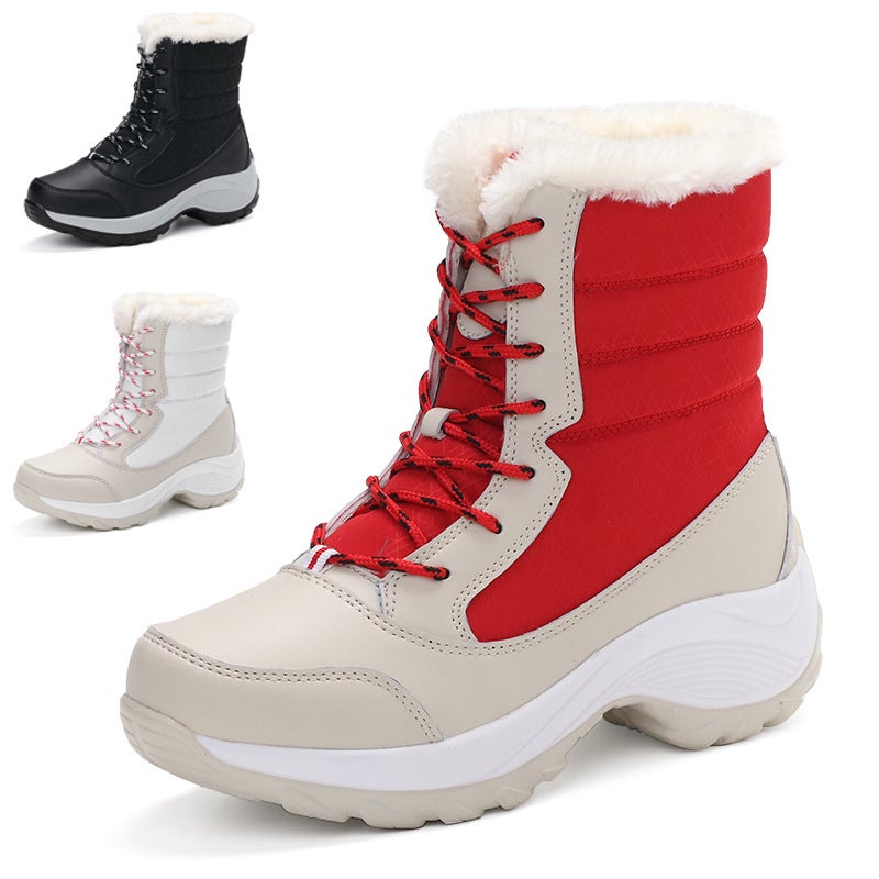 Foreign trade winter fleece-lined snow boots women''s mid-barrel Martin boots outdoor waterproof non-slip mid-barrel high-top cotton shoes - Image 2