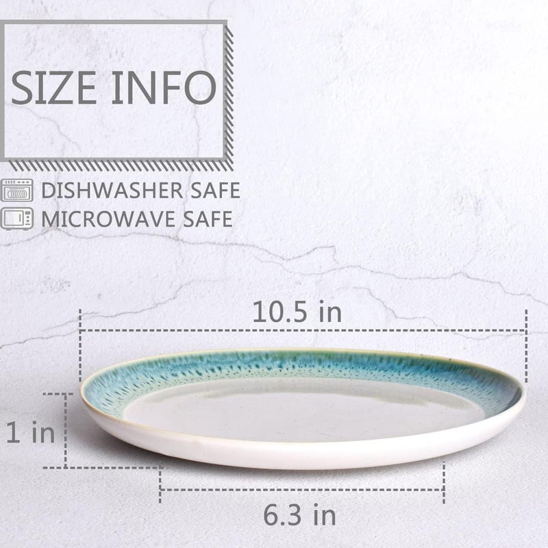Bosmarlin Stoneware Dinner Plates 105 inches Set of 4 for Salad Pasta Dessert Microwave and Dishwasher Safe 105 in Turquoise Green - Image 2