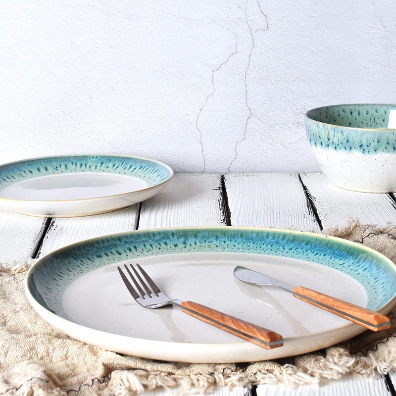 Bosmarlin Stoneware Dinner Plates 105 inches Set of 4 for Salad Pasta Dessert Microwave and Dishwasher Safe 105 in Turquoise Green - Image 5