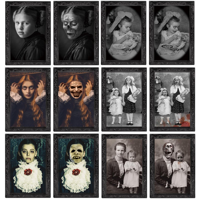 Lansian Halloween Decoration 3D Changing Face Moving Picture Frame Portrait Horror Decoration for Horror Party Castle House Home Decoration (Style E (6 Pack)) 