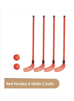 Generic System Parent-child Training Toys Outdoor Children's Stick Ball Interactive Sports Hockey Sports Feeling Hockey Sports Sports Sports-Colour:Large Hockey Red (4 Sticks And 2 Balls, With 9cm Ball For Pen-hold Shooting  - Image 1