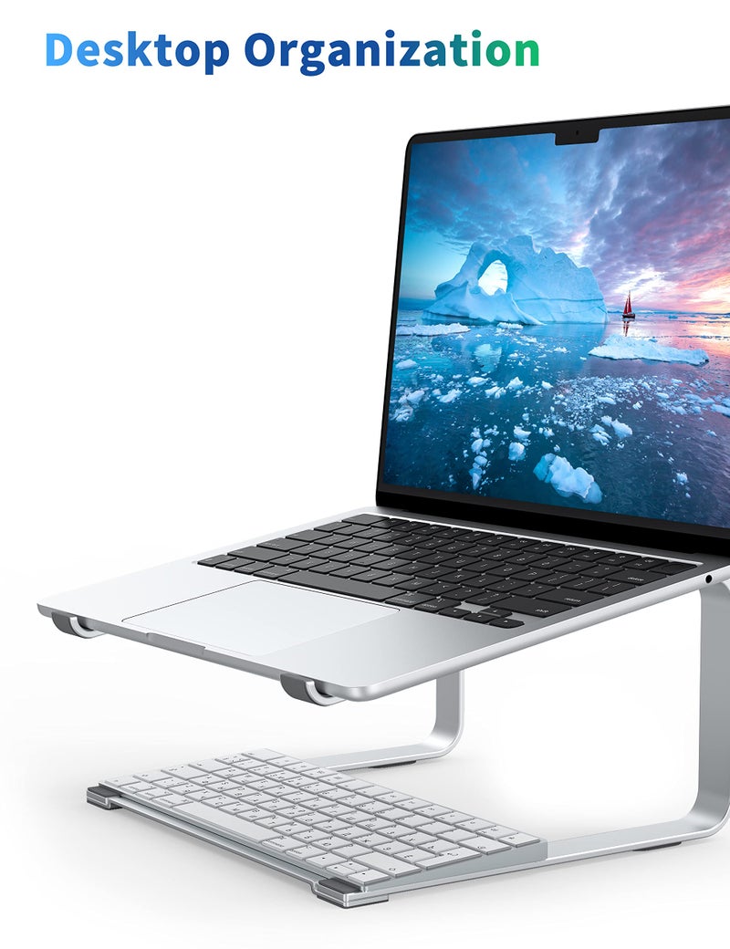 SOUNDANCE Laptop Stand for Desk, Metal Computer Riser, Heavy Stable PC Holder, Ergonomic Laptops Elevator for 12 to 17.3 Inches Notebook Computer, Silver - Image 3