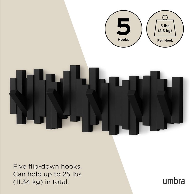Umbra Sticks Multi Hook Rack in Black - Modern Wall Coat Rack with Flip-Down Hooks - Image 5