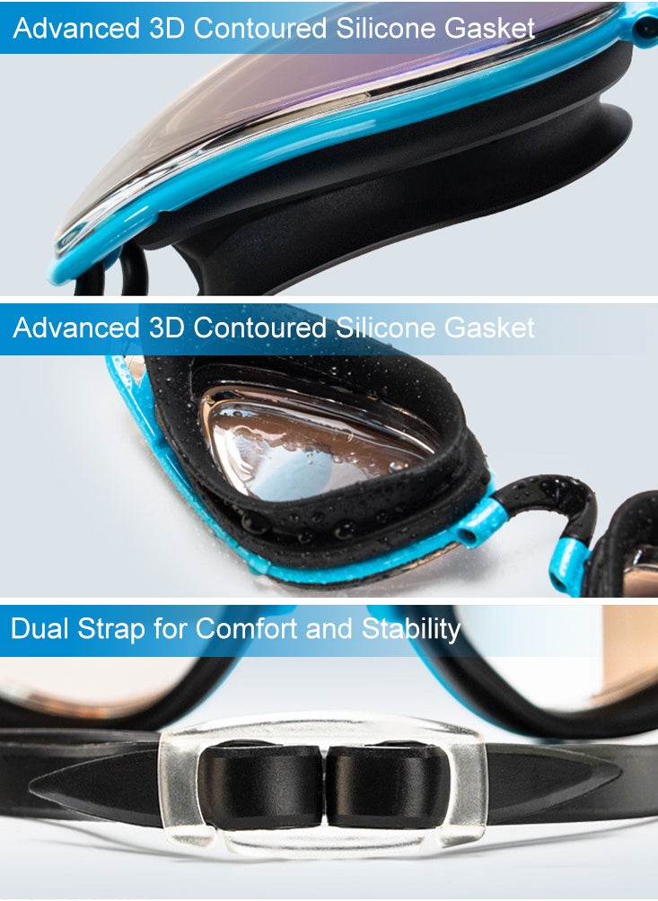 Perfii Premium Electroplating Anti-Fog Adult Swimming Goggles Large Frame, Silicone Seal, and Waterproof Performance  - Image 3