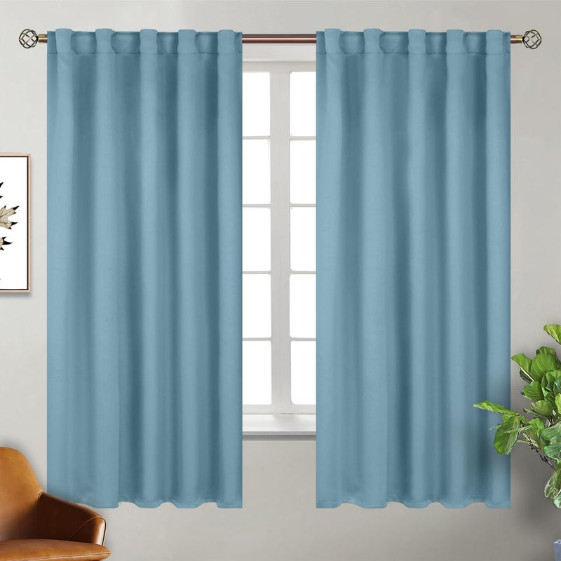 BGment Rod Pocket and Back Tab Blackout Curtains for Bedroom - Thermal Insulated Room Darkening Curtains for Living Room, 2 Window Curtain Panels (42 x 63 Inch, Greyish Blue) - Image 1