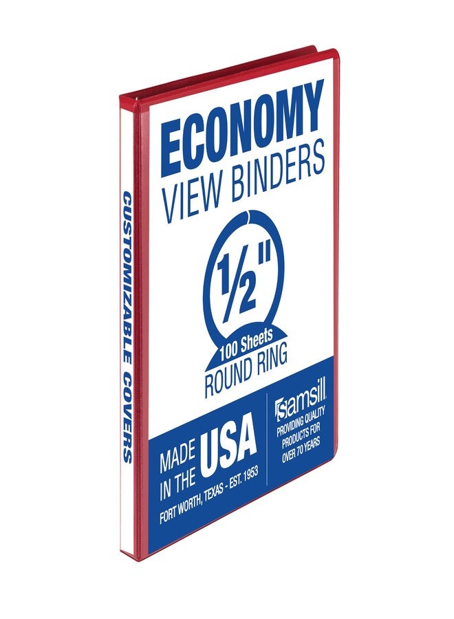 سامسيل مجلد سامسيل ذو 3 حلقات مقاس 0.5 بوصة، صنع في الولايات المتحدة الأمريكية، حلقات دائرية اقتصادية، غطاء شفاف، سعة 100 ورقة - للمدرسة والمنزل والمكتب - أحمر - Image 1