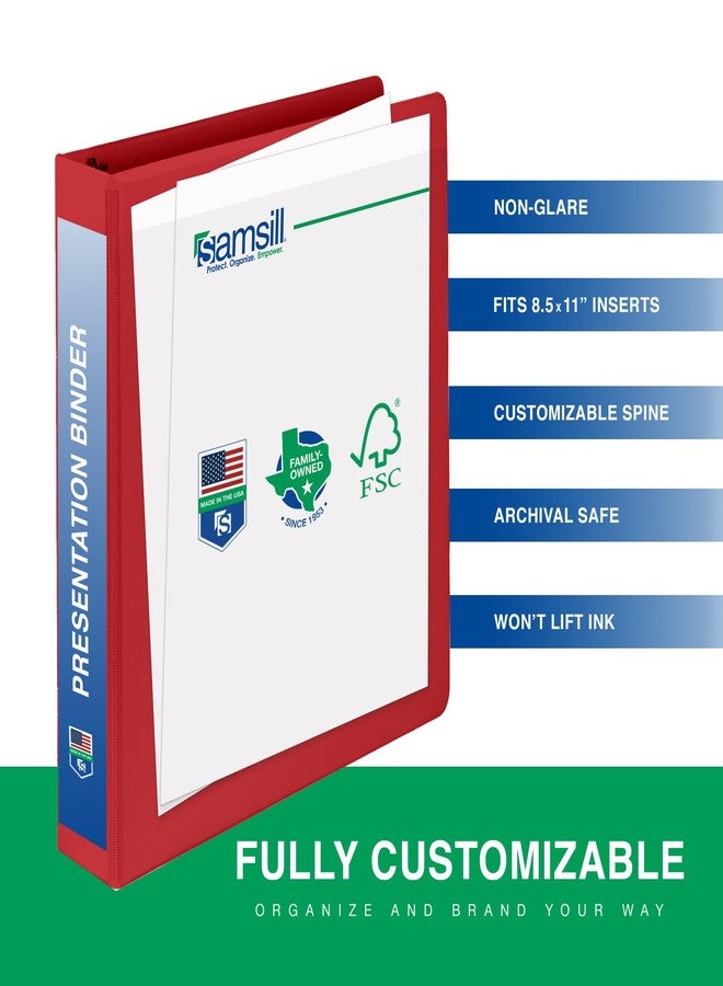سامسيل مجلد سامسيل ذو 3 حلقات مقاس 0.5 بوصة، صنع في الولايات المتحدة الأمريكية، حلقات دائرية اقتصادية، غطاء شفاف، سعة 100 ورقة - للمدرسة والمنزل والمكتب - أحمر - Image 3