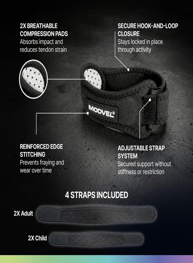MODVEL 2 Pack Knee Strap Patellar Tendon Support Strap, Knee Brace for Women Men Kids, Adjustable Knee Strap for Pain Relief, Running Gear, Hiking Gear, Gym Straps, Patella Band for Sports, Tendonitis - Image 2