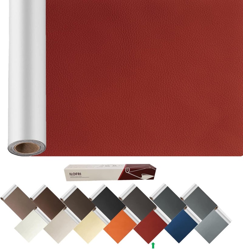 ILOFRI Leather Repair Patch Tape 60x17 inch, Durable Self Adhesive Leather and Vinyl Repair Tape Large Size for Couch, Car Seat, Boat Seats, Furniture, Upholstery, Sofa, Chair - Dark Red - Image 1