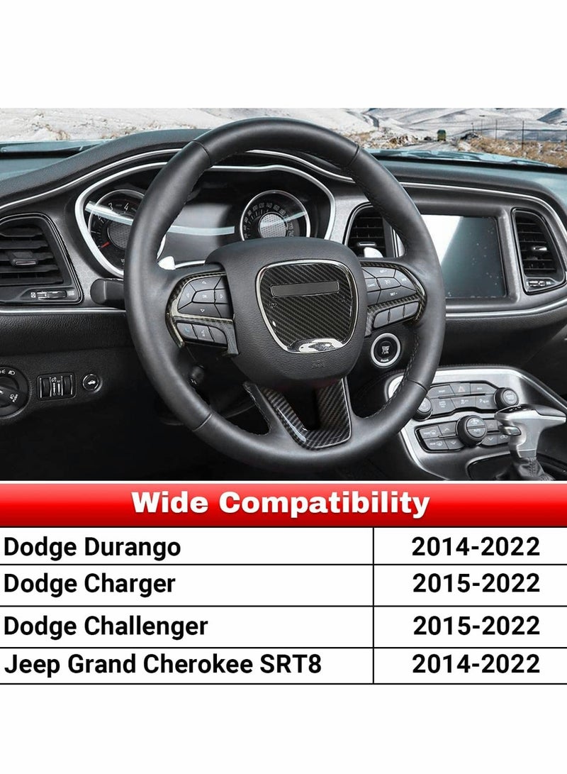 SYOSI Carbon Fiber Steering Wheel Cover Trim Interior Accessories, KASTWAVE for Dodge Charger Challenger / Dodge Durango / Jeep Grand Cherokee SRT8 4 Pcs(Black) - Image 4