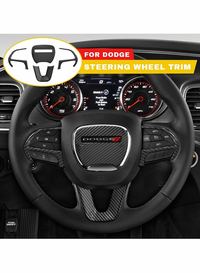 SYOSI Carbon Fiber Steering Wheel Cover Trim Interior Accessories, KASTWAVE for Dodge Charger Challenger / Dodge Durango / Jeep Grand Cherokee SRT8 4 Pcs(Black) - Image 2