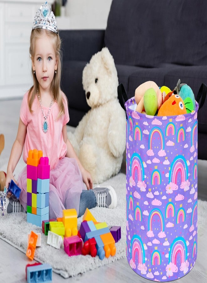 ACMUUNI 19.7 Inch Purple Rainbow Round Kids Round Laundry Clothes Hamper Dino Laundry Basket with Handles,Baby Toys Storage Organizer Bins Laundry Gift Basket for Boys and Girls Room, Bedroom Decor - Image 4