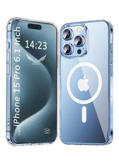 Magnetic Case for iPhone 15 Pro Magsafe Cover Compatible with Magsafe Accessories Shockproof Anti Yellowing Transparent Slim Hard Back Protective Case Cover 6.1 Inch