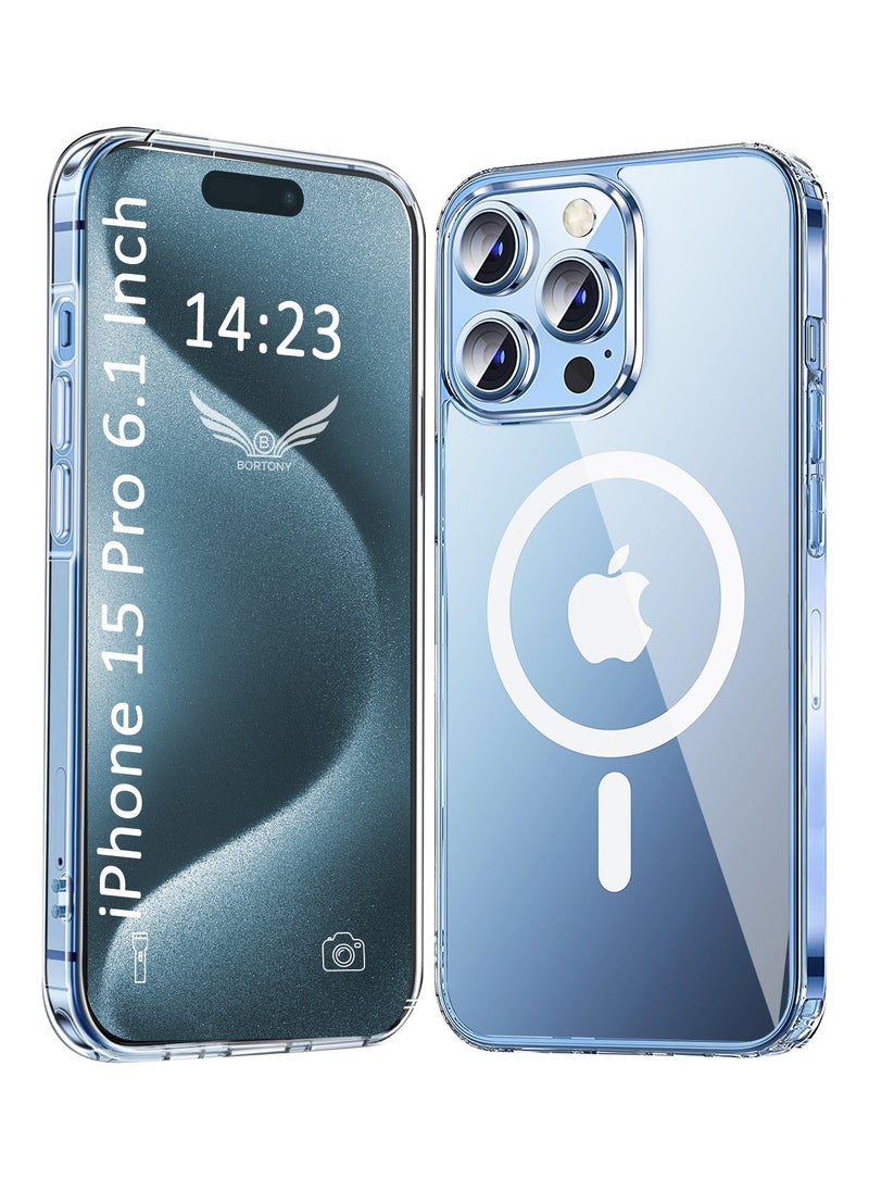BORTONY - Magnetic Case for iPhone 15 Pro Magsafe Cover Compatible with Magsafe Accessories Shockproof Anti Yellowing Transparent Slim Hard Back Protective Case Cover 6.1 Inch - Image 1