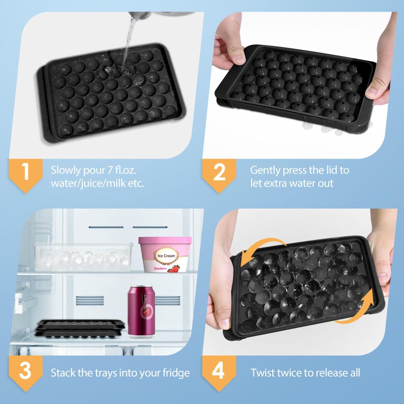WIBIMEN Ice Cube Tray with Lid and Bin - Round Ice Trays for Freezer with Lid - Ice Cube Trays for Freezer with Ice Container (0.8"-2PACK Black) - Image 4