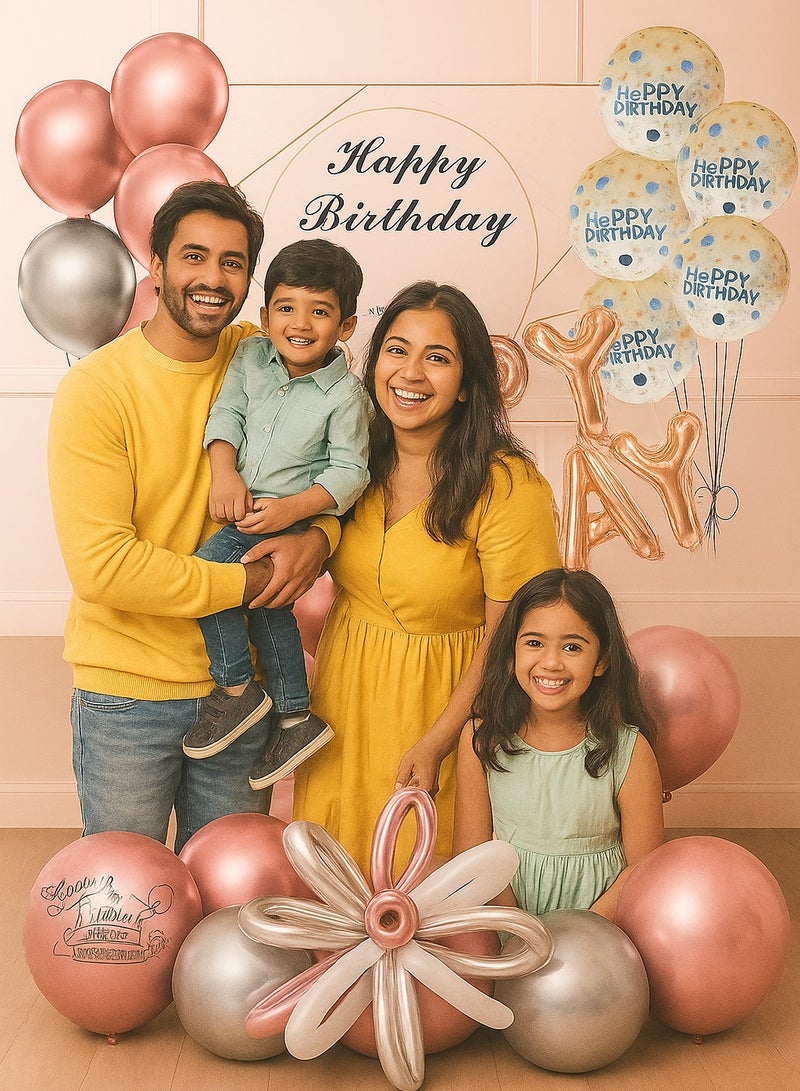 THE ARTFUL BLEND 29 Pcs Birthday Decoration Set Pink, Silver & Gold Balloons  Happy Birthday Banner, Confetti Balloons, Heart Foil Balloons, Balloon Decorating Strip & Greeting Card - Image 4
