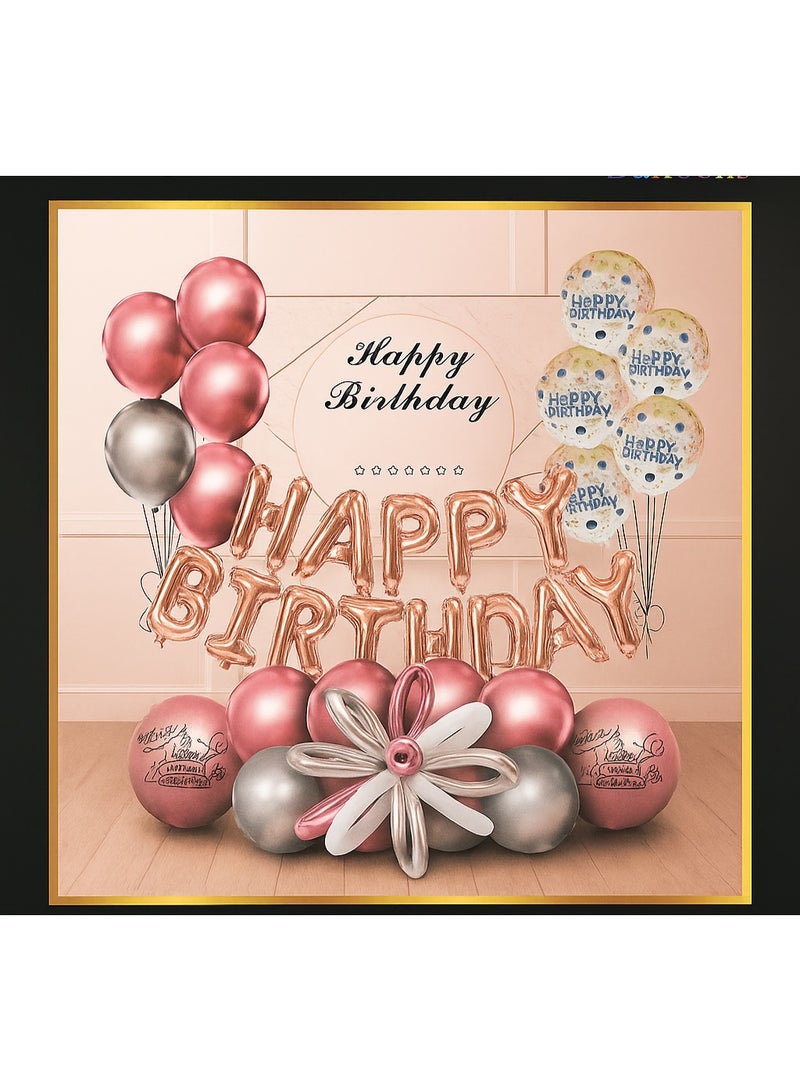 THE ARTFUL BLEND 29 Pcs Birthday Decoration Set Pink, Silver & Gold Balloons  Happy Birthday Banner, Confetti Balloons, Heart Foil Balloons, Balloon Decorating Strip & Greeting Card - Image 1