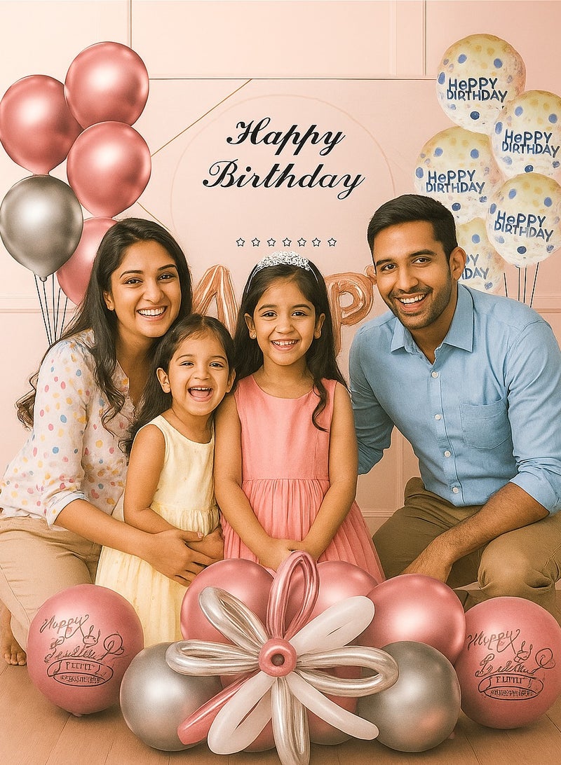 THE ARTFUL BLEND 29 Pcs Birthday Decoration Set Pink, Silver & Gold Balloons  Happy Birthday Banner, Confetti Balloons, Heart Foil Balloons, Balloon Decorating Strip & Greeting Card - Image 2
