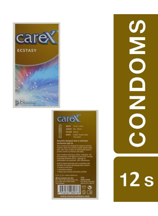 careX Ecstasy Condoms | Specially Designed Dots To Stimulate Excitement Spot On | 12 Count - Image 3