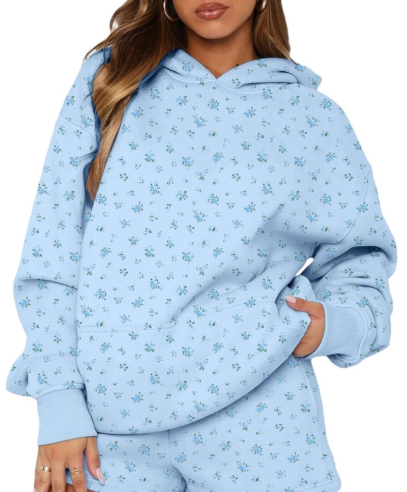 BAIGRAM Women Oversized Ditsy Floral Fleece Hoodies Snowflake Print Hooded Sweatshirt 2025 Y2K Aesthetic Fall Pullover - Image 1