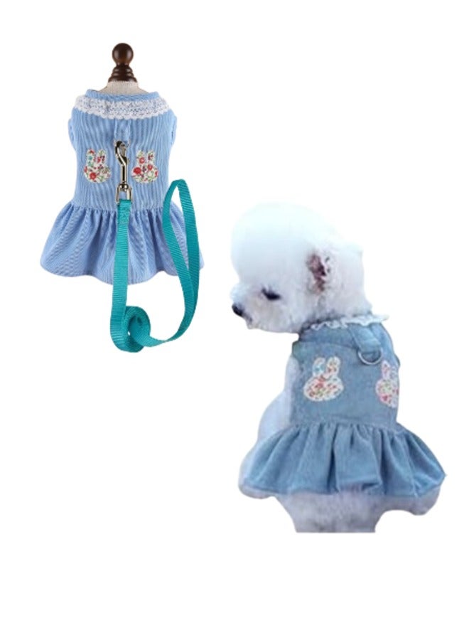 A.M Small Dog Cat Frock, Lace Corduroy Dog Skirt Dress Cute Rabbit Head Harness with D Ring Dress for Cat Puppy ShishTzu, Pug, Maltese - Image 1