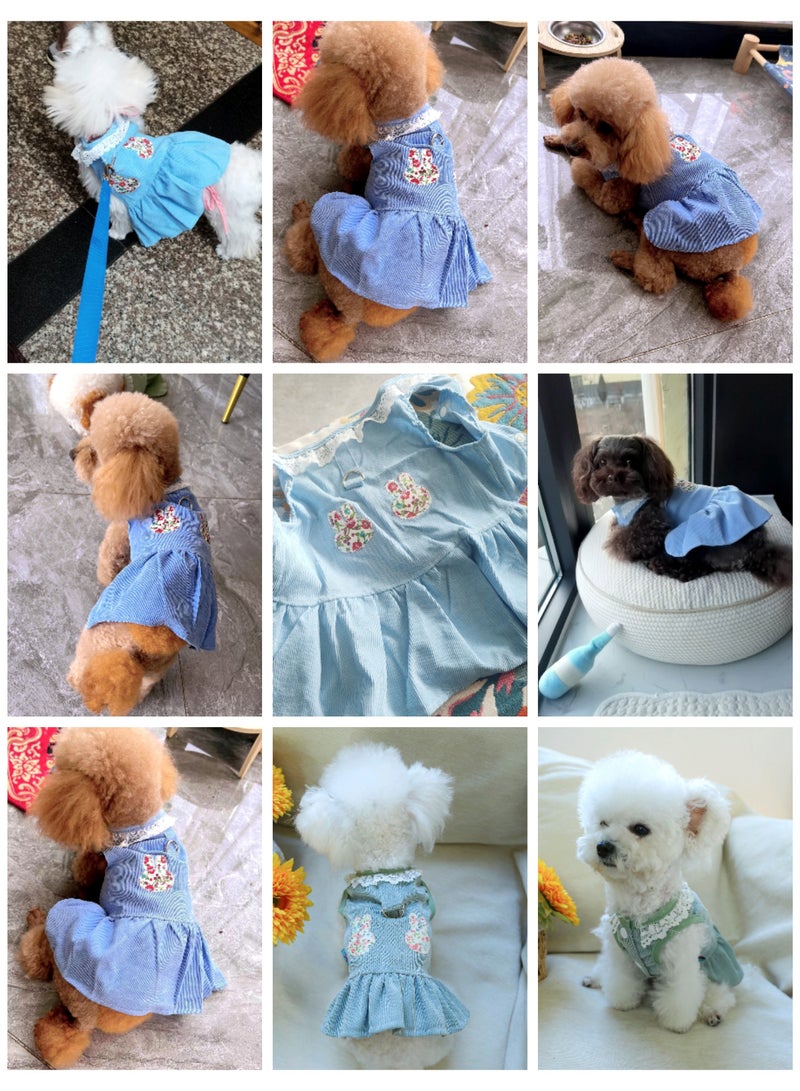 A.M Small Dog Cat Frock, Lace Corduroy Dog Skirt Dress Cute Rabbit Head Harness with D Ring Dress for Cat Puppy ShishTzu, Pug, Maltese - Image 4