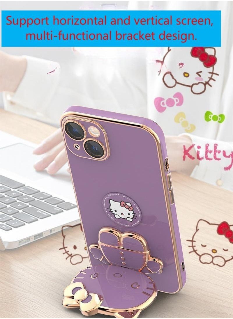 Generic - Soft Shell Cartoon Protective Case Cover For Apple IPhone 13pro max With Kt cat Make Up Mirror And Iphone Stand - Image 1