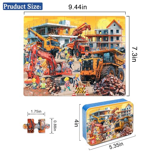 LELEMON Puzzles for Kids Ages 48 60 Piece Construction Site Puzzle for Kids Boys Girls Children Learning Educational Puzzls Portable Box Pack Toy - Image 5