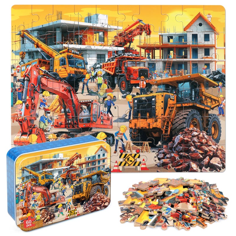 LELEMON Puzzles for Kids Ages 48 60 Piece Construction Site Puzzle for Kids Boys Girls Children Learning Educational Puzzls Portable Box Pack Toy - Image 3