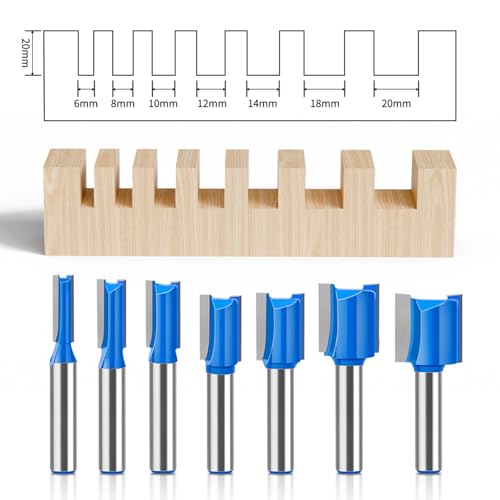 Boxonly 7 PCS Straight Cut Router Bit Set Milling Cutter Cutting 8mm Shank,6mm 8mm 10mm 12mm 14mm 18mm 20mm Cut Diameter Woodworking Straight Cutting Trimming Cutter Double Flute Grooving Bits - Image 2