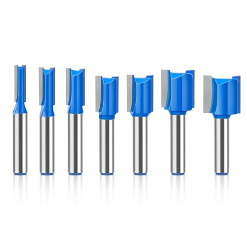 Boxonly 7 PCS Straight Cut Router Bit Set Milling Cutter Cutting 8mm Shank,6mm 8mm 10mm 12mm 14mm 18mm 20mm Cut Diameter Woodworking Straight Cutting Trimming Cutter Double Flute Grooving Bits - Image 1