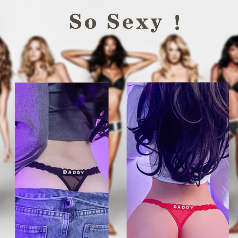 Eoribag Women's Personalized Lace Thongs with Funny Rhinestone Letters, Custom Name Underwear Panties for Couplesï¼ŒChristmas & Valentine's Day Giftï¼ŒBlack - Image 2