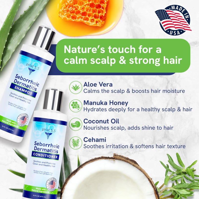 pHat 5.5 Sulfate-Free and Fragrance Free Shampoo and Conditioner Set, Safe for Seborrheic Dermatitis, To Soothe Dry and Itchy Scalp - Anti-Dandruff Shampoo and Conditioner for Dry Scalp (16oz) - Image 3