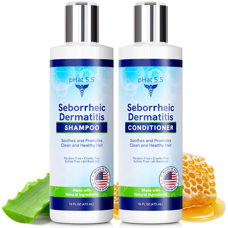 pHat 5.5 Sulfate-Free and Fragrance Free Shampoo and Conditioner Set, Safe for Seborrheic Dermatitis, To Soothe Dry and Itchy Scalp - Anti-Dandruff Shampoo and Conditioner for Dry Scalp (16oz) - Image 1