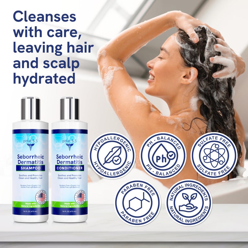 pHat 5.5 Sulfate-Free and Fragrance Free Shampoo and Conditioner Set, Safe for Seborrheic Dermatitis, To Soothe Dry and Itchy Scalp - Anti-Dandruff Shampoo and Conditioner for Dry Scalp (16oz) - Image 5