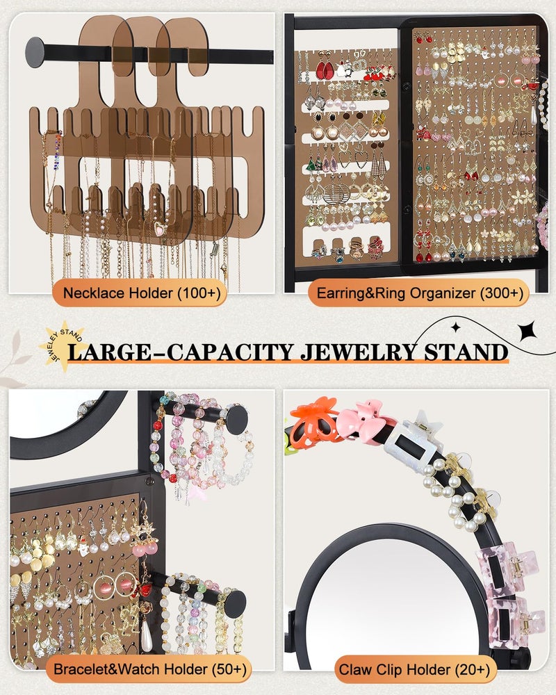 SOLIMINTR Mirror Jewelry Cabinet Standing, Jewelry Organizer and Storage with Jewelry Mirror, Jewelry Armoire with Earring Organizer Necklace Holder Bracelet Display, Large Tall Stand Up Jewelry Box Stand Tree - Image 3