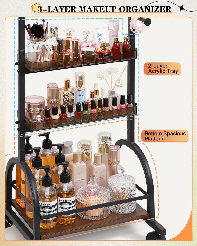 SOLIMINTR Mirror Jewelry Cabinet Standing, Jewelry Organizer and Storage with Jewelry Mirror, Jewelry Armoire with Earring Organizer Necklace Holder Bracelet Display, Large Tall Stand Up Jewelry Box Stand Tree - Image 4