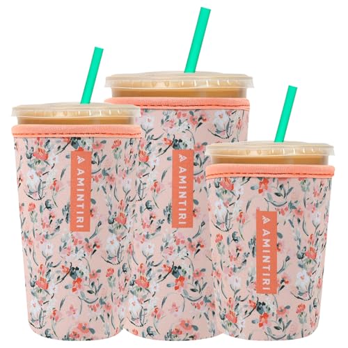 Amintiri 3 Pack Reusable Sleeve for Iced Coffee Cup, Coffee Neoprene Sleeve for Iced&Hot Drinks, Coffee Sleeve Compatible with Starbucks, Dunkin Coffee Cup. (Late Autumn) - Image 1