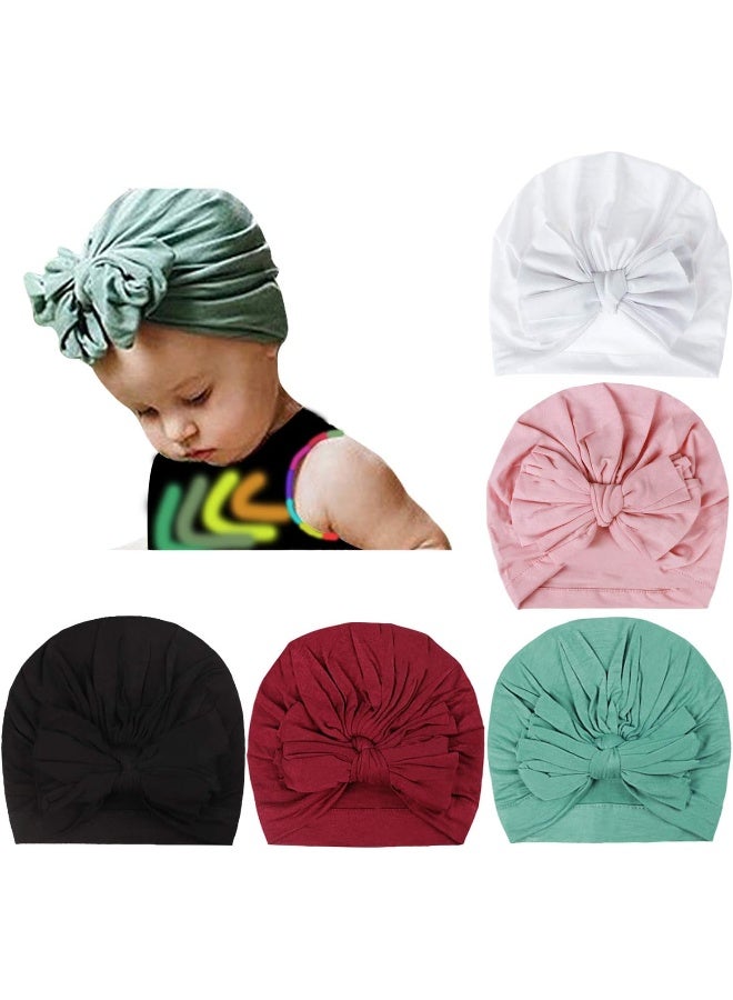 DRESHOW BQUBO 5 Pieces Baby Turban Hats Turban Bun Knot Baby Infant Beanie Baby Girl Soft Cute Toddler Cap - Image 1